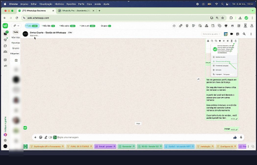 WhatsApp Web com o menu de atendimento automático do Whatsify Pro aberto